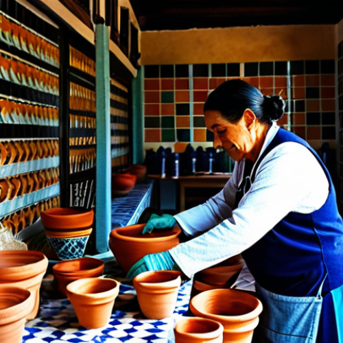 Home 8 **
"A skilled artisan, fully clothed in traditional Spanish clothing, carefully crafting a beautiful ceramic tile in a sunlit workshop in Sevilla. The scene is filled with vibrant colors, terracotta pots, and hand-painted designs. Safe for work, appropriate content, professional photography, perfect anatomy, natural proportions, modest attire."
**