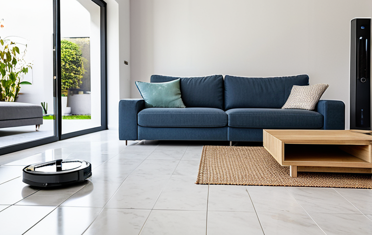 Modern Smart Home**

"A bright, modern Spanish home interior. A robot vacuum cleaner is visible on the polished tile floor. In the background, a smart home control panel displays energy usage statistics. Fully clothed family members are relaxing on a comfortable sofa. Natural lighting. Safe for work, appropriate content, family-friendly, professional photography, perfect anatomy, correct proportions, natural pose, high quality."

**