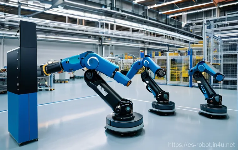 로봇 하드웨어 개발 - **Collaborative Robotics in a Spanish Factory**
    A bright, wide-angle shot of a modern, clean fac...