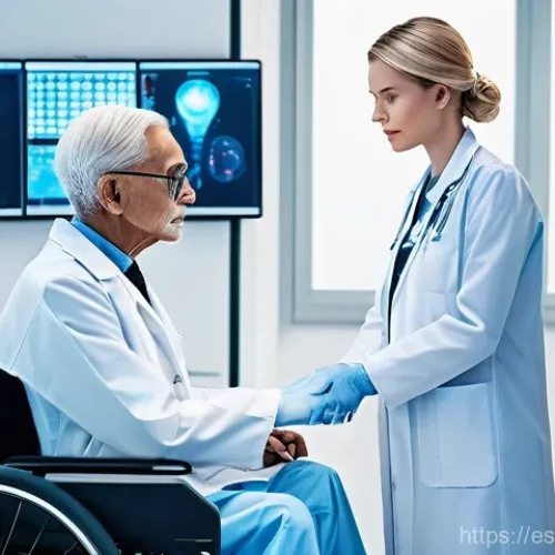 Home 21 로봇 머신러닝 - **Prompt:** A futuristic, sterile, and brightly lit medical facility interior. In the foreground, a ...