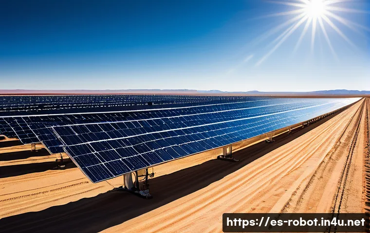 로봇이 적용된 신재생 에너지 - **Prompt:** A state-of-the-art autonomous robot, designed for cleaning, glides across vast arrays of...