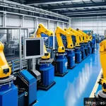 로봇 시각 인식 - A high-tech industrial factory floor showcasing an advanced automated visual inspection system with ...